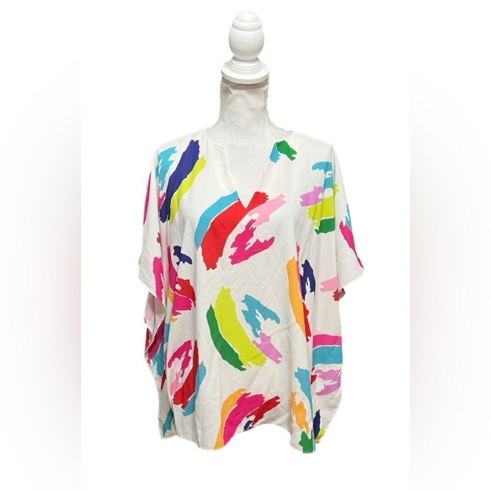 CROSBY by Mollie Burch White Multicolor Brushstroke V-Neck Blouse